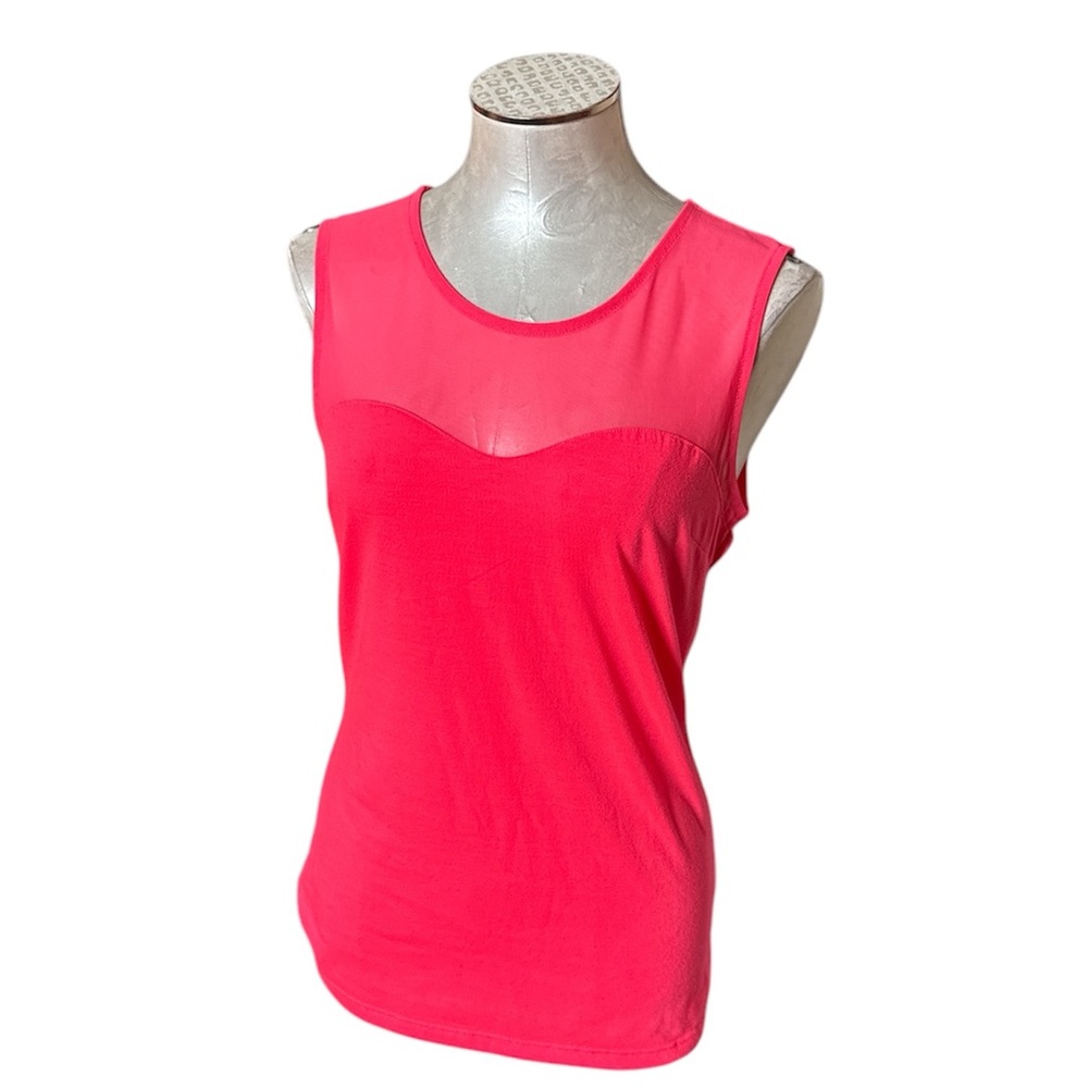H&M Women’s Neon Coral Top With Mesh Sleeveless Like New Size M